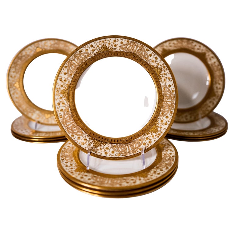 Set 12 Antique Gilt Encrusted SweetLunch Plates for Marshall Fields