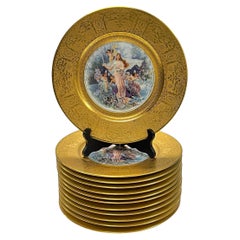 Ensemble de 12 assiettes de cabinet néoclassiques dorées anciennes par Imperial