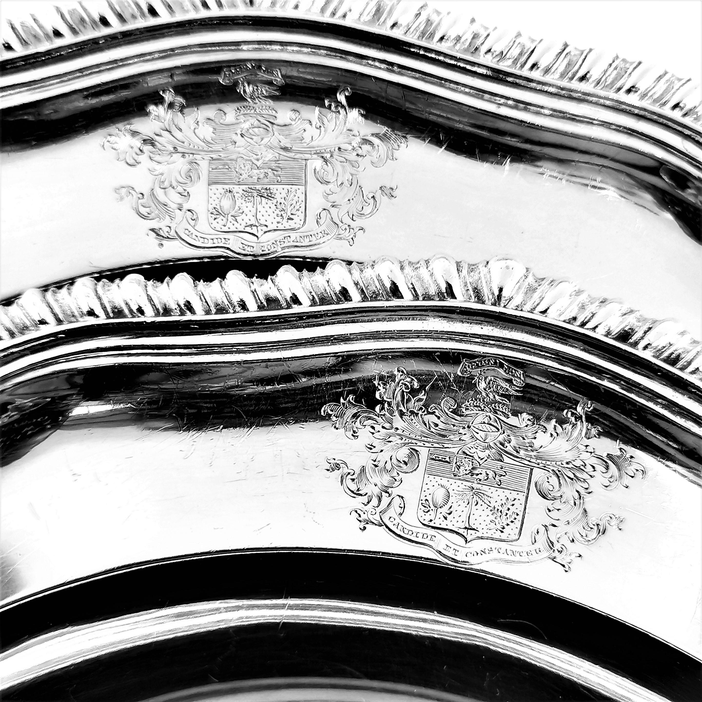 Set 12 Antique Victorian Sterling Silver Soup Plates 1874 Gadroon 1