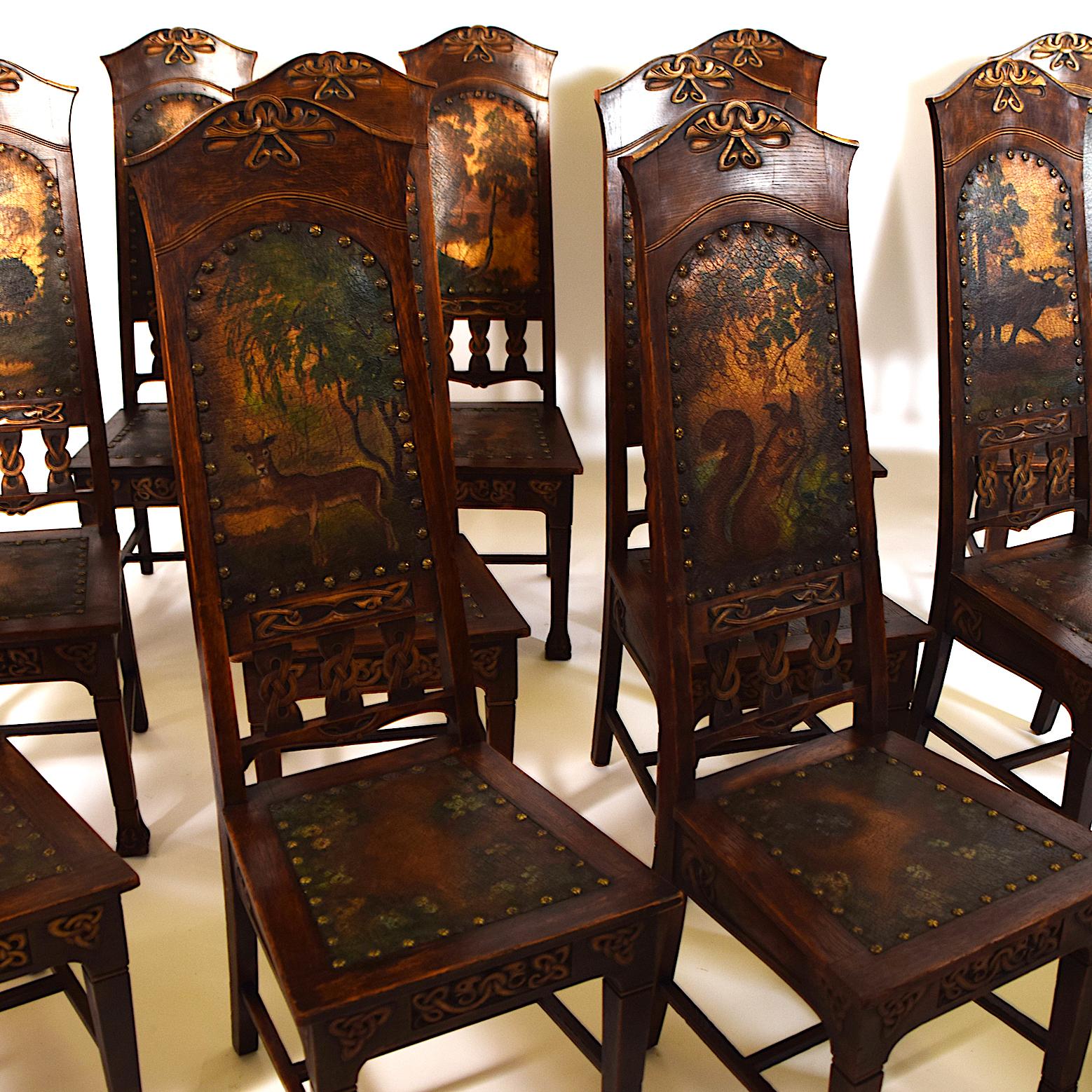 Hand-Painted Set 12 Art Nouveau Dining Chairs