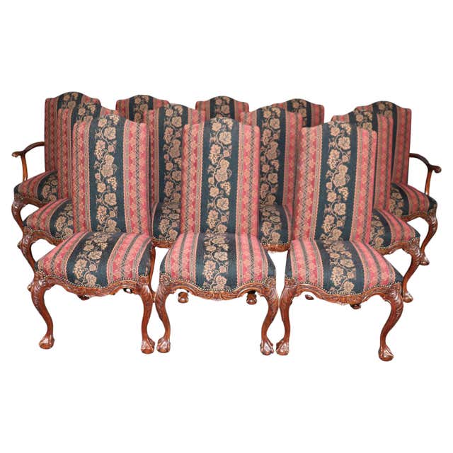 Spectacular Set of 12 Carved Mahogany English Chippendale Dining Chairs ...