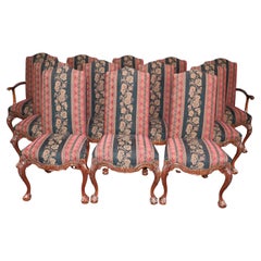 Juego 12 Sillas de Comedor de Caoba Tallada Estilo Georgiano Chippendale Karges
