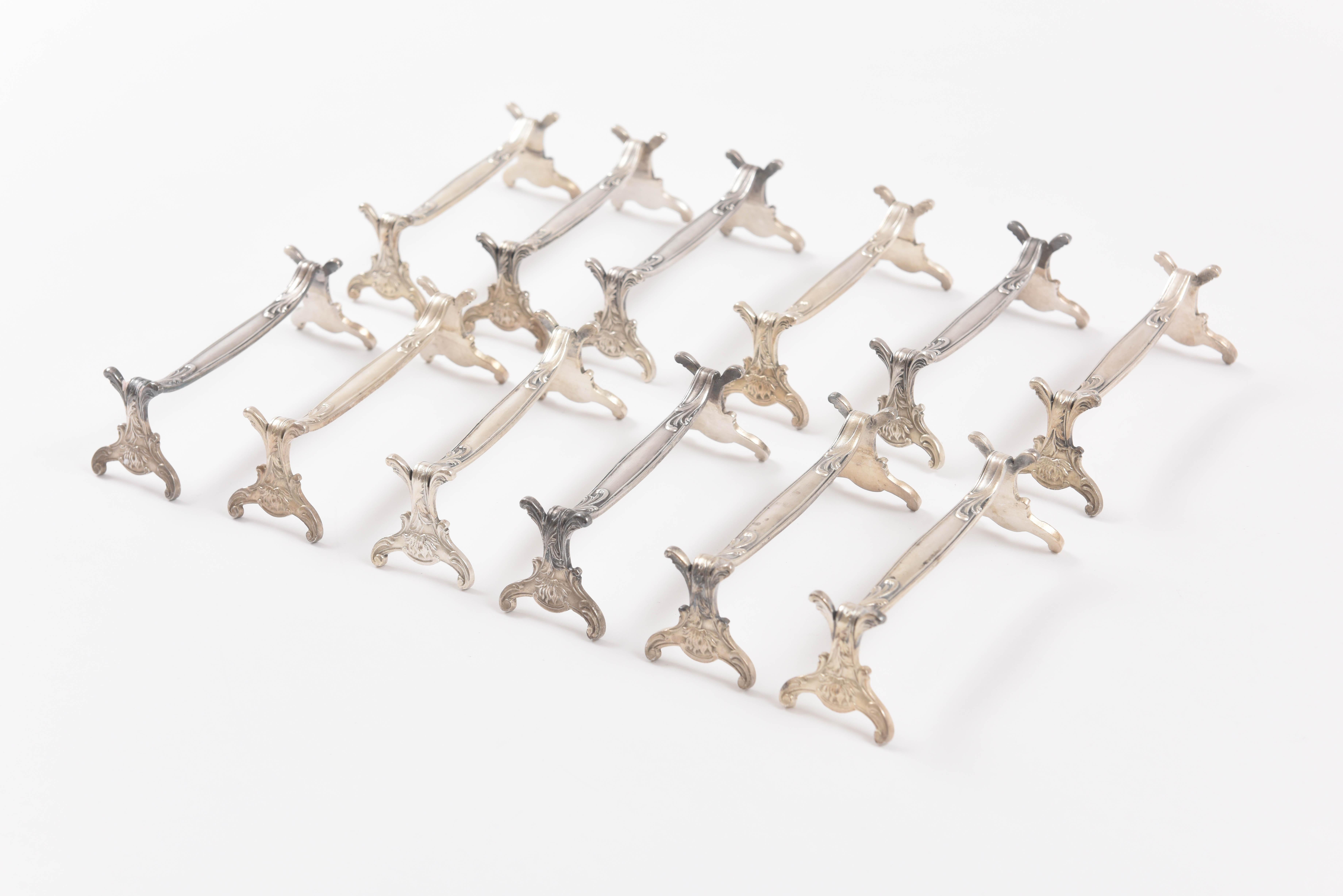 French Set 12 Christofle Silver Plated Knife Rests, Classic Design