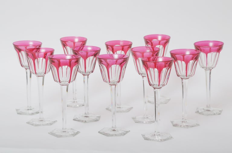 Set of 12 Classic Baccarat Signature Red Tall Wine Glasses Cut Glass