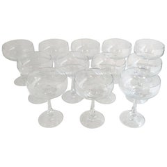 Retro Set 12 Deco Signed "AS" Phase I Collection Blown Lead Crystal Champagne Coupes