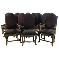 Set 12 French Carved Walnut Louis XV Style Dining Chairs Set 12 French Carved Walnut Louis XV Style Dining Chairs