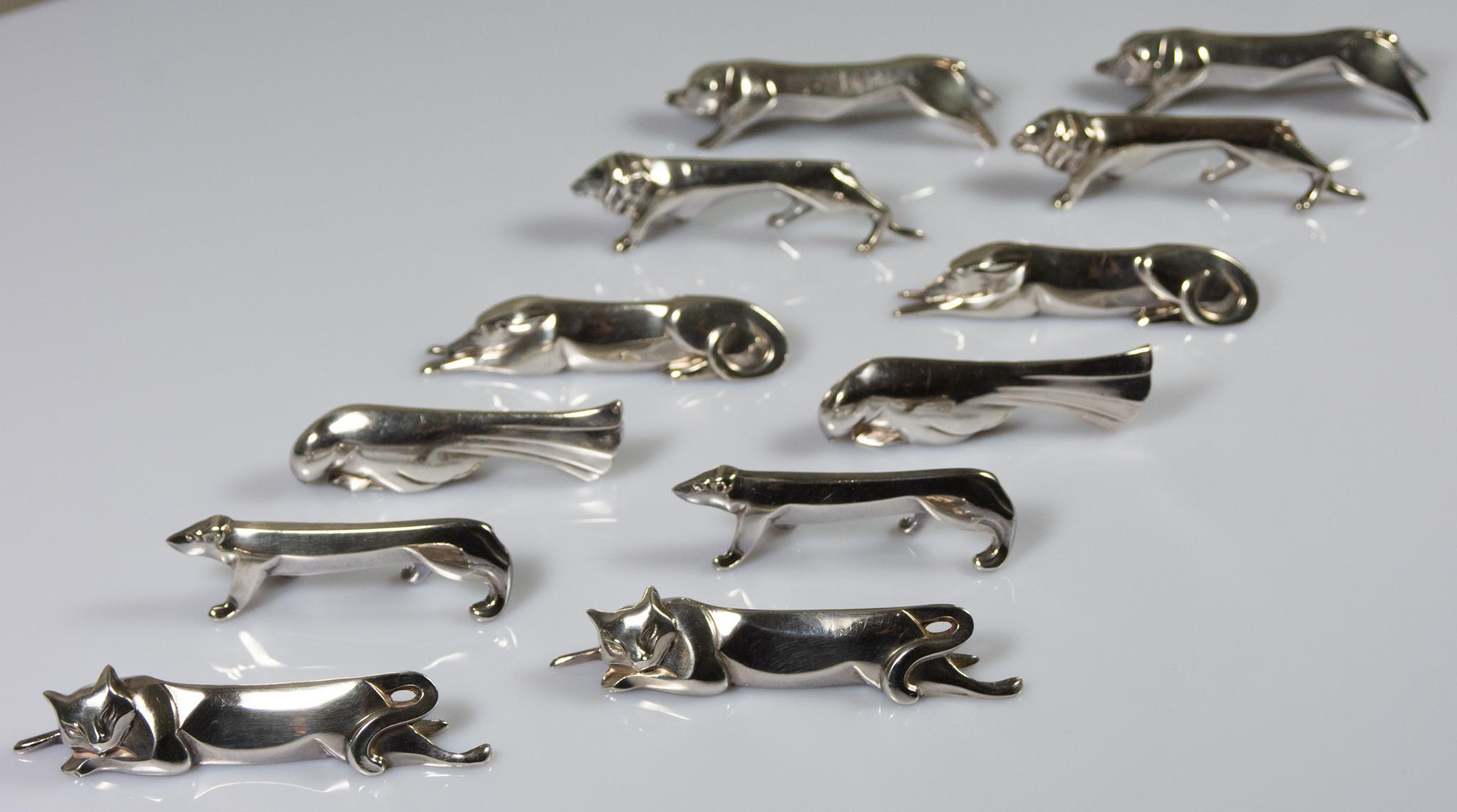 Set 12 poggiacoltelli Gallia Animali Art Deco Christofle Edouard Sandoz Silverplate in vendita 4