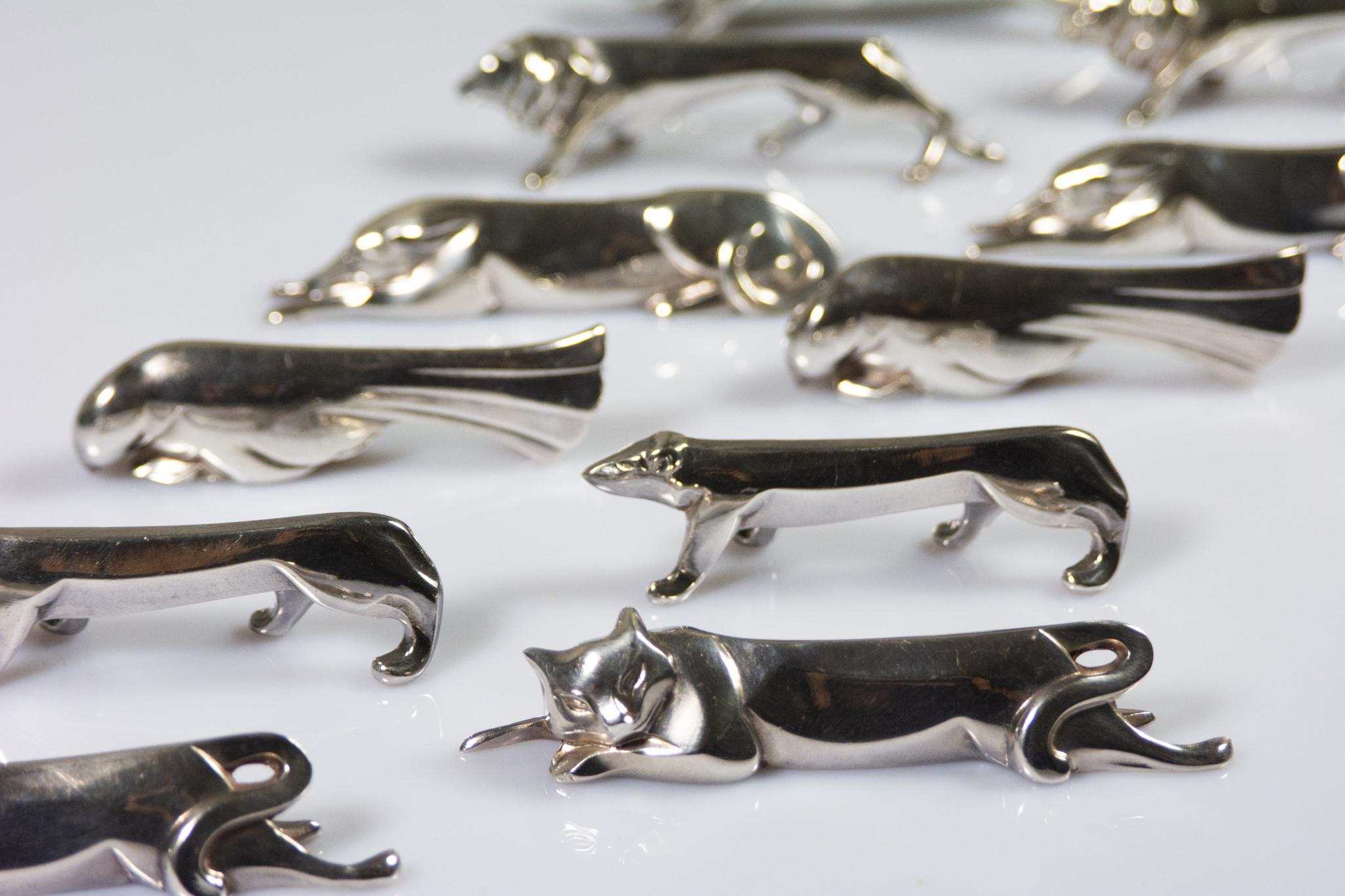 Art Déco Set 12 poggiacoltelli Gallia Animali Art Deco Christofle Edouard Sandoz Silverplate in vendita