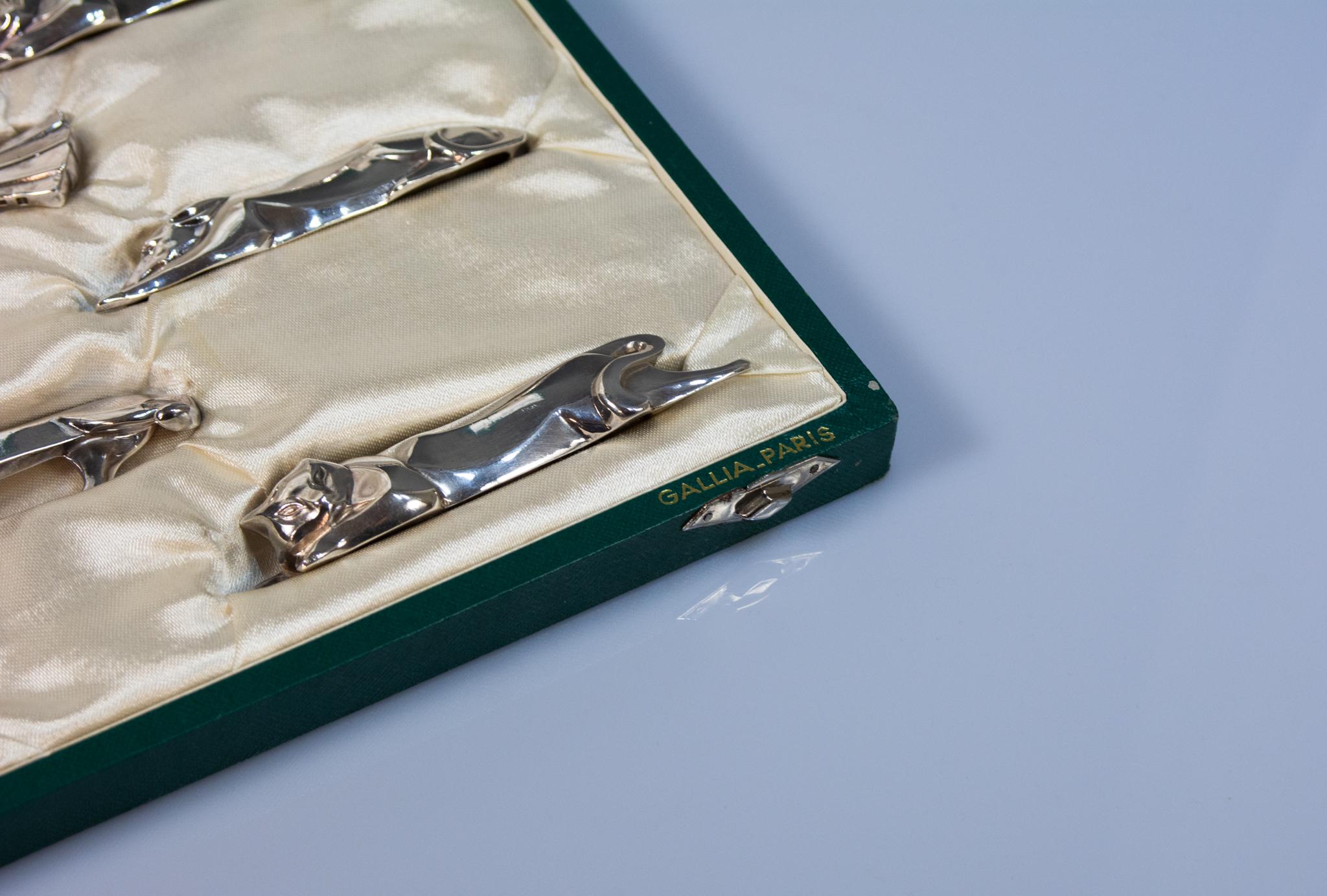 Calco Set 12 poggiacoltelli Gallia Animali Art Deco Christofle Edouard Sandoz Silverplate in vendita