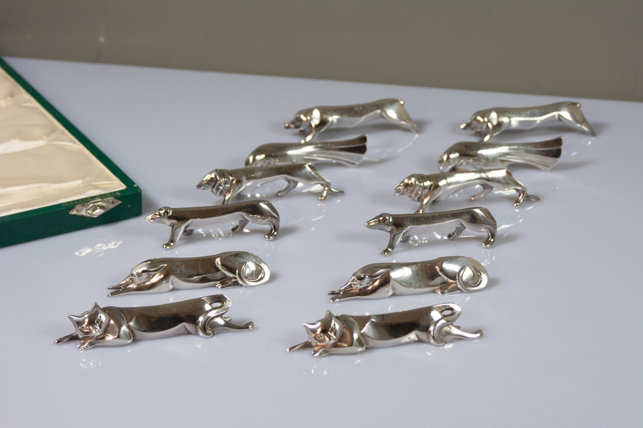Set 12 poggiacoltelli Gallia Animali Art Deco Christofle Edouard Sandoz Silverplate In condizioni buone in vendita a Lausanne, CH