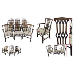 Set 12 Gothic Chippendale Dining Chairs Mahogany