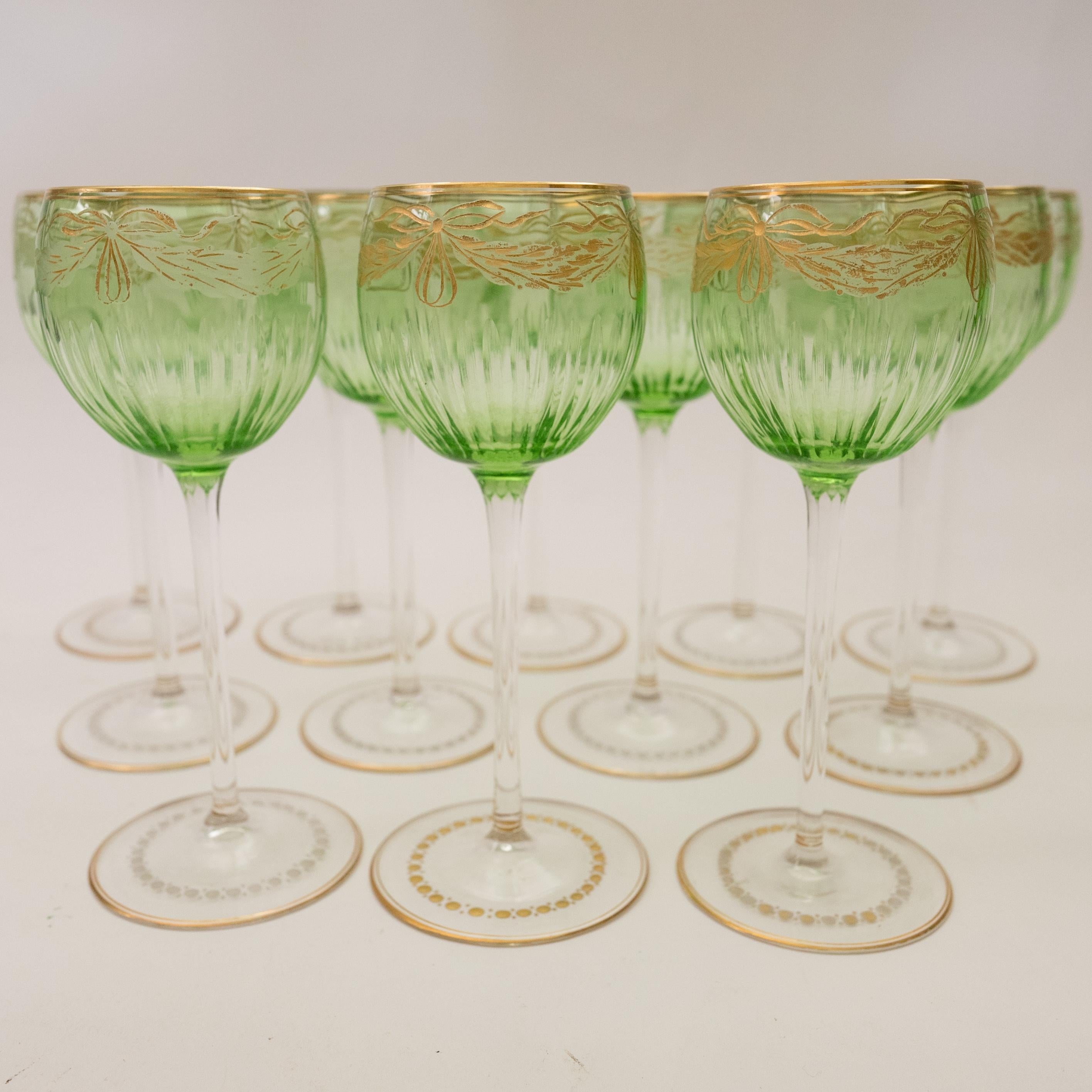 Lot De 7 Verres à Vin émaillés Vert Et Doré - Style Bohème Années 60 - Occasion