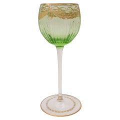 Set 12 Green Gilt Wine Glasses. Antique French circa 1880's