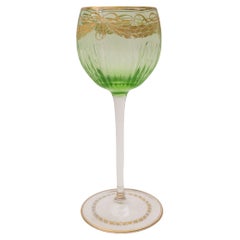Set 12 Green Gilt Wine Glasses. Antique French circa 1880's
