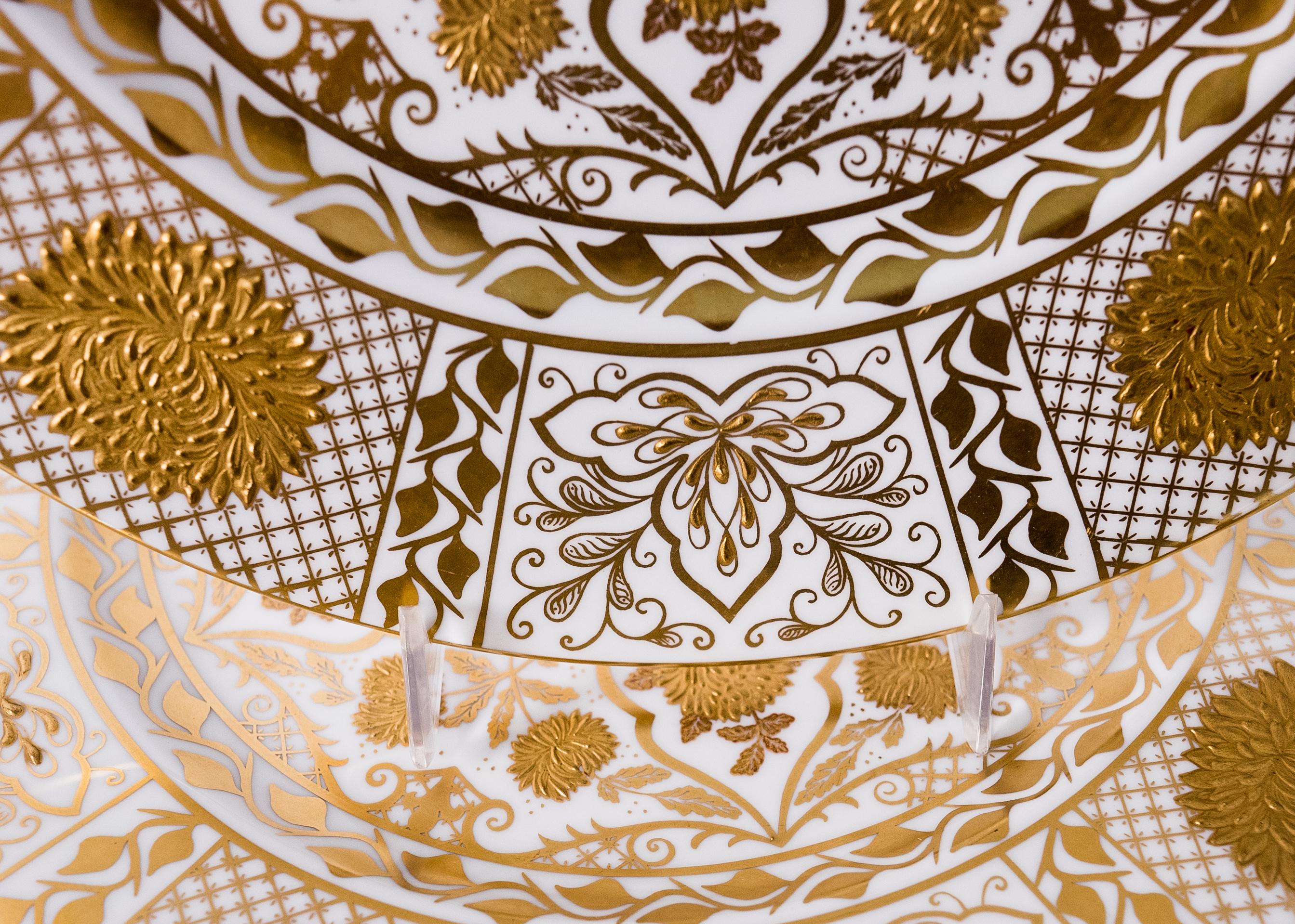 Mid-20th Century Set 12 Heavy Gilt Encrusted Chargers or Presentation Plates, Thomas Goode London