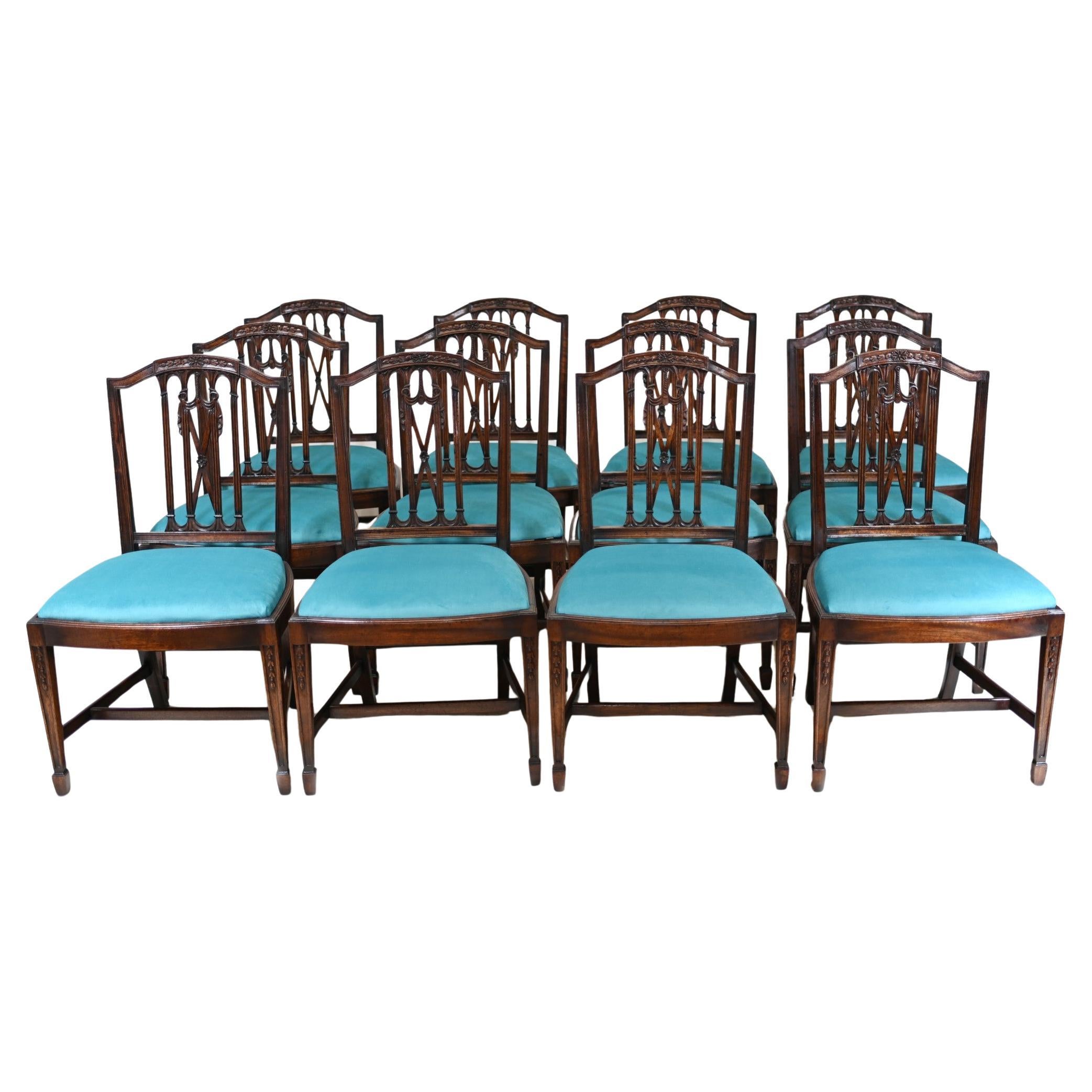 Set 12 sedie da pranzo Hepplewhite in mogano 1890
