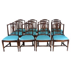 Set 12 Hepplewhite Dining Chairs Mahogany 1890