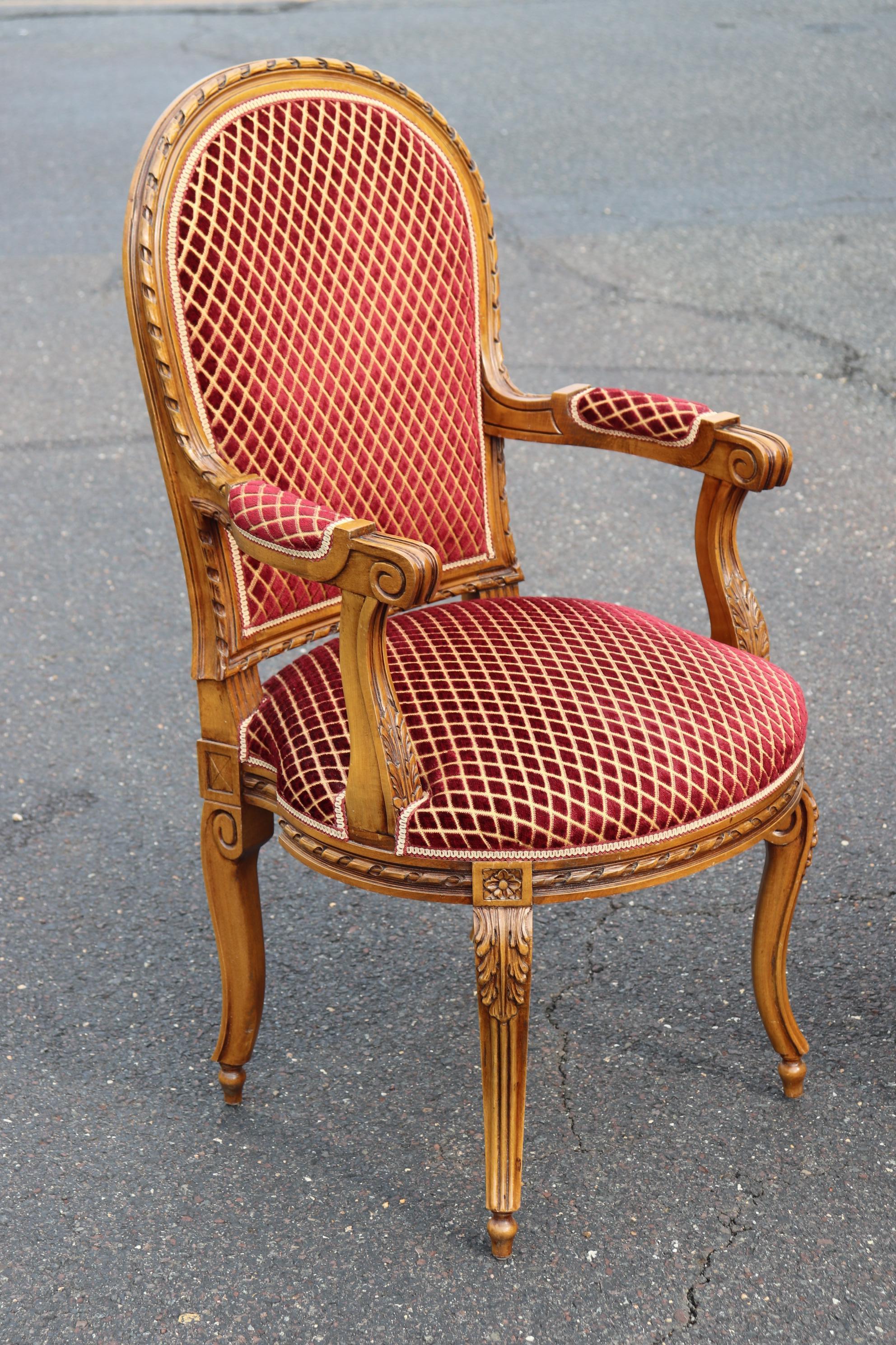 Set 12 Italian Caned Back Carved French Louis XVI Style Walnut Dining Chairs 12