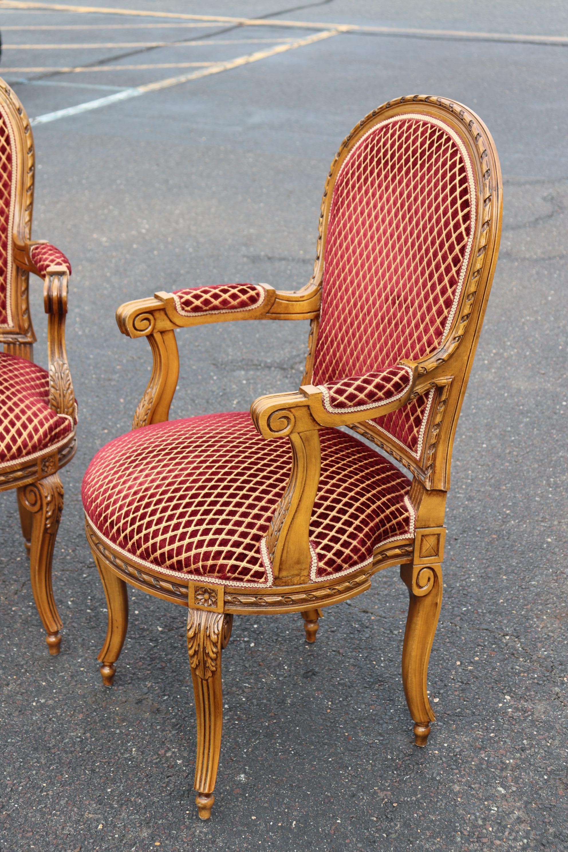 Set 12 Italian Caned Back Carved French Louis XVI Style Walnut Dining Chairs 14