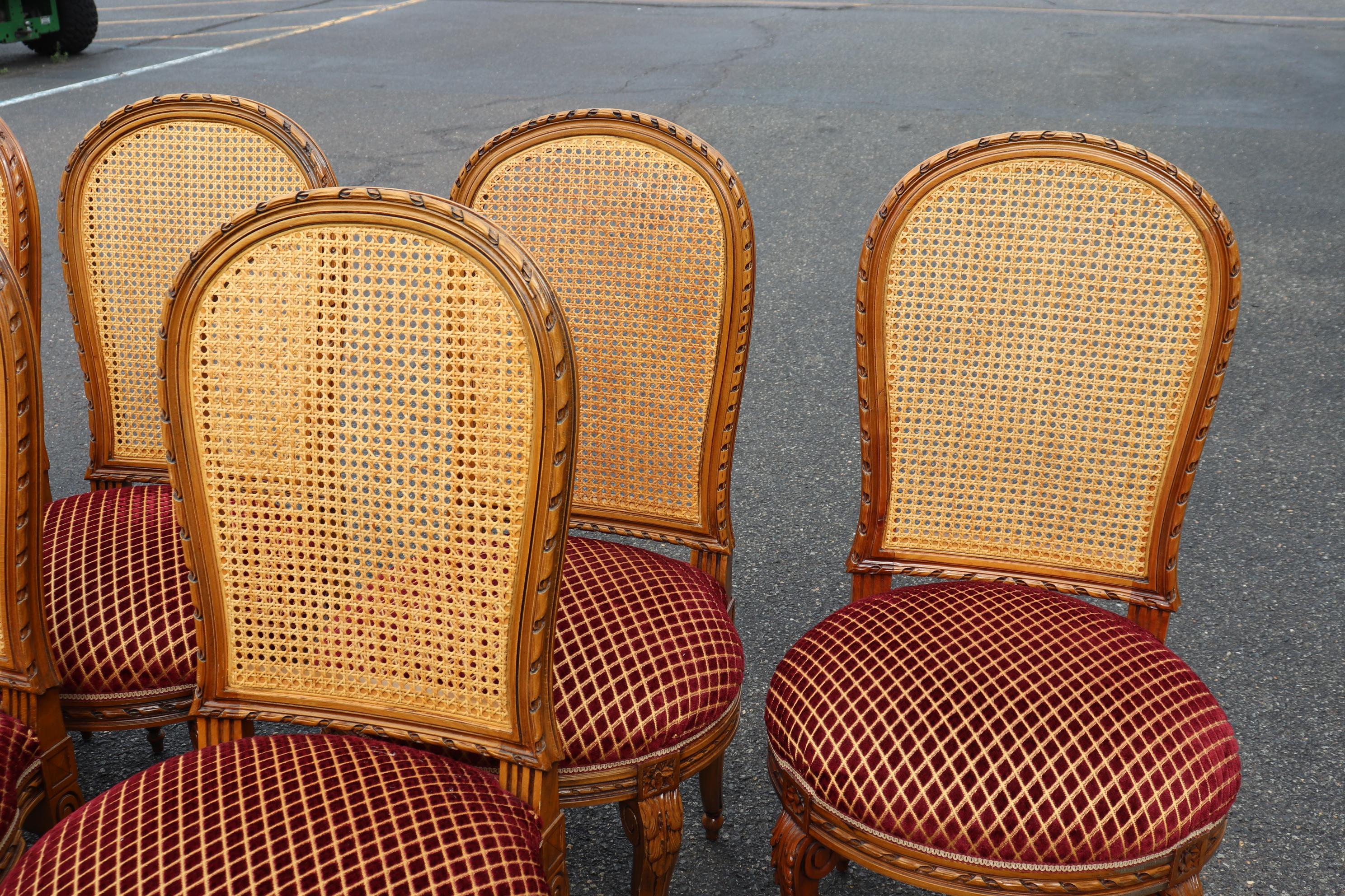 Set 12 Italian Caned Back Carved French Louis XVI Style Walnut Dining Chairs 2