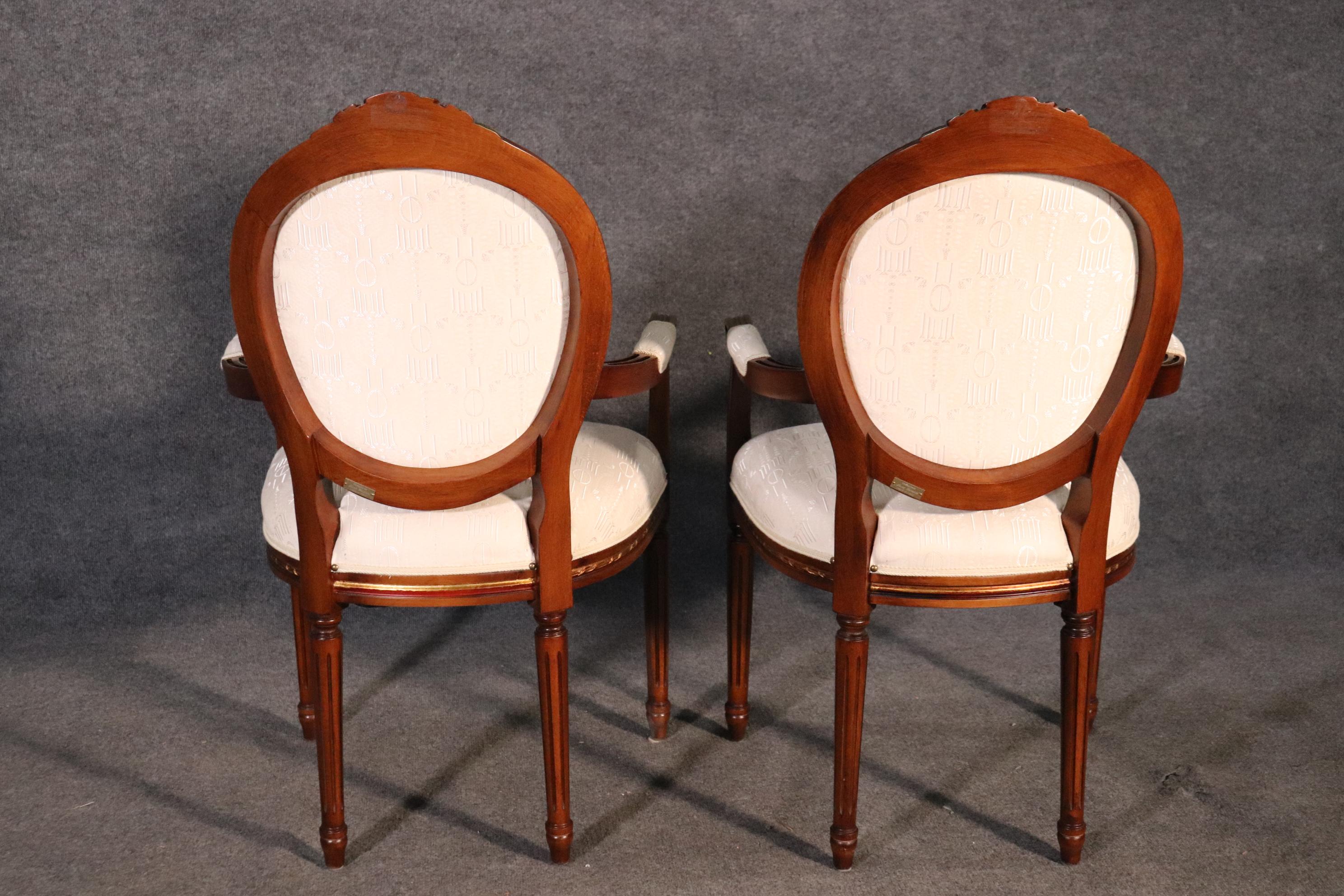 Contemporary Set 12 Italian Made Luca Ferrari French Louis XVI Style Walnut Dining Chairs