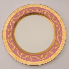 Juego de 12 Platos de Postre o Ensalada Minton Rosa Oro Levantado, Antiguo circa 1910