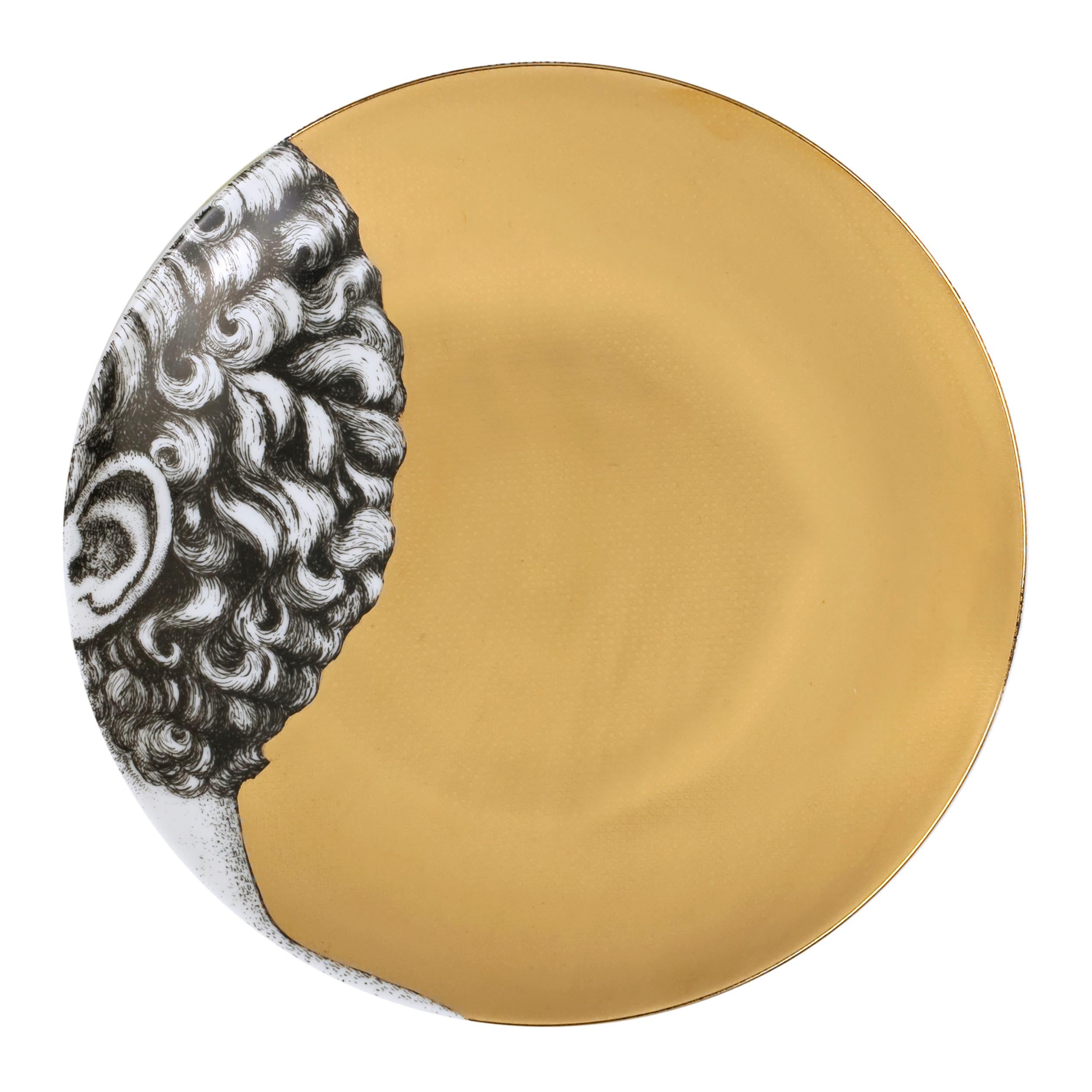 Modern Set 12 Porcelain Plates Adamo Black/White/Gold For Sale