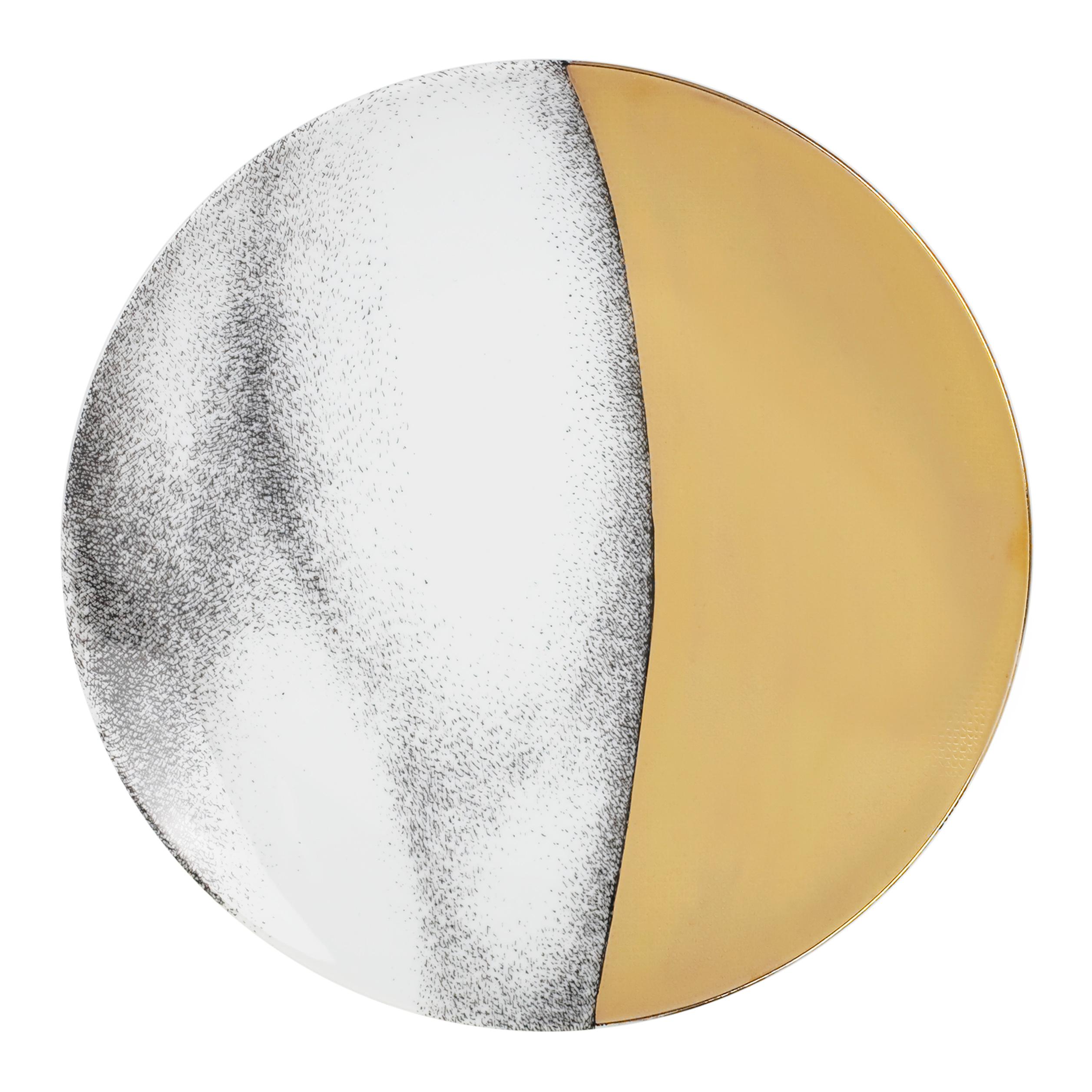 Set 12 Porcelain Plates Adamo Black/White/Gold For Sale 2