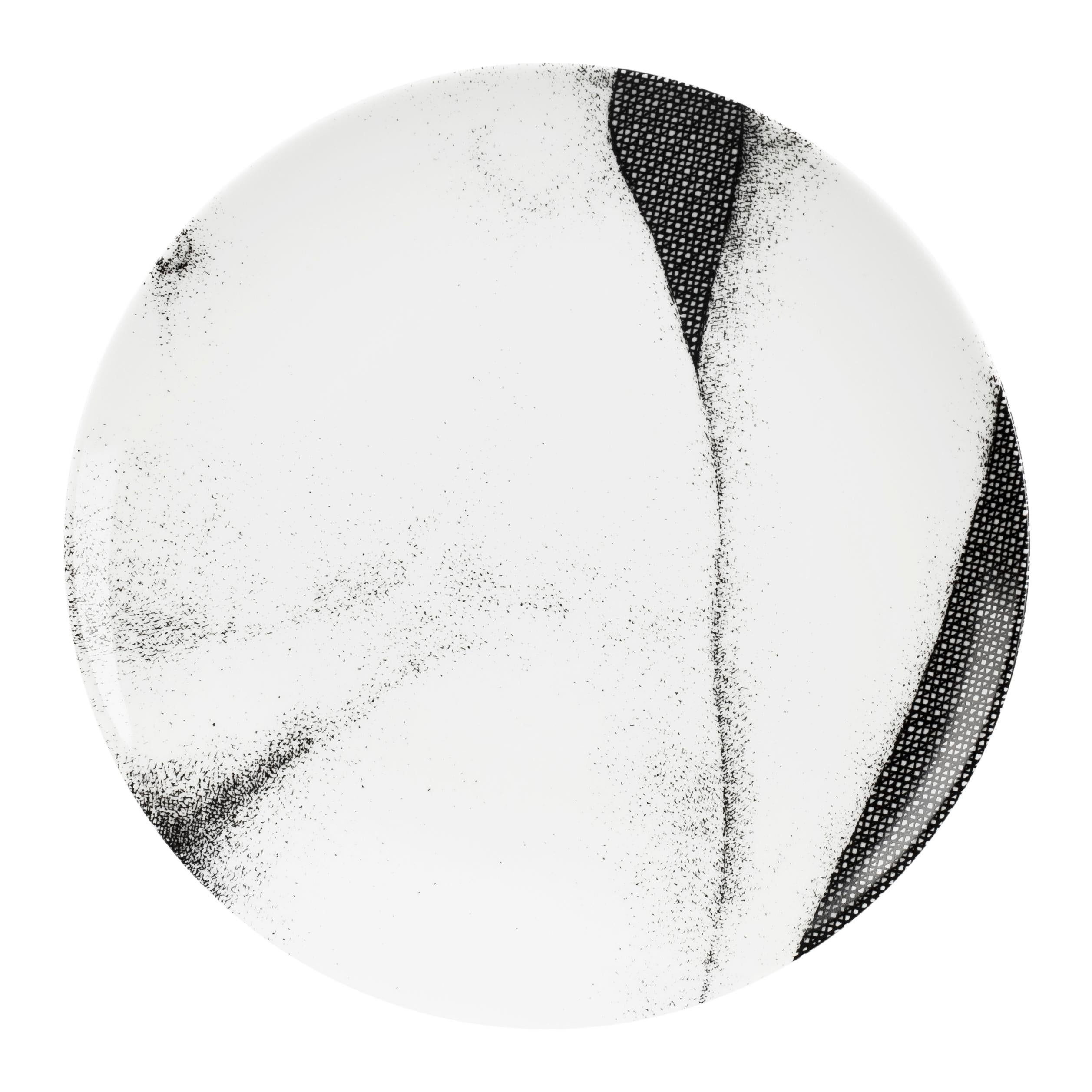 XXIe siècle et contemporain Ensemble de 12 assiettes en porcelaine Eva Noir/Blanc en vente