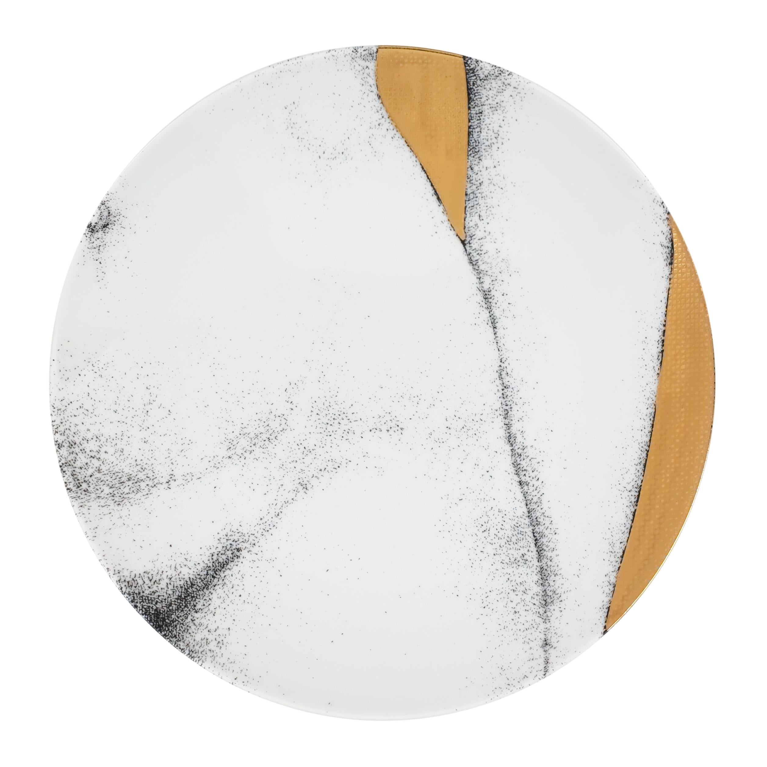 Contemporary Set 12 Porcelain Plates Eva Black/White/Gold