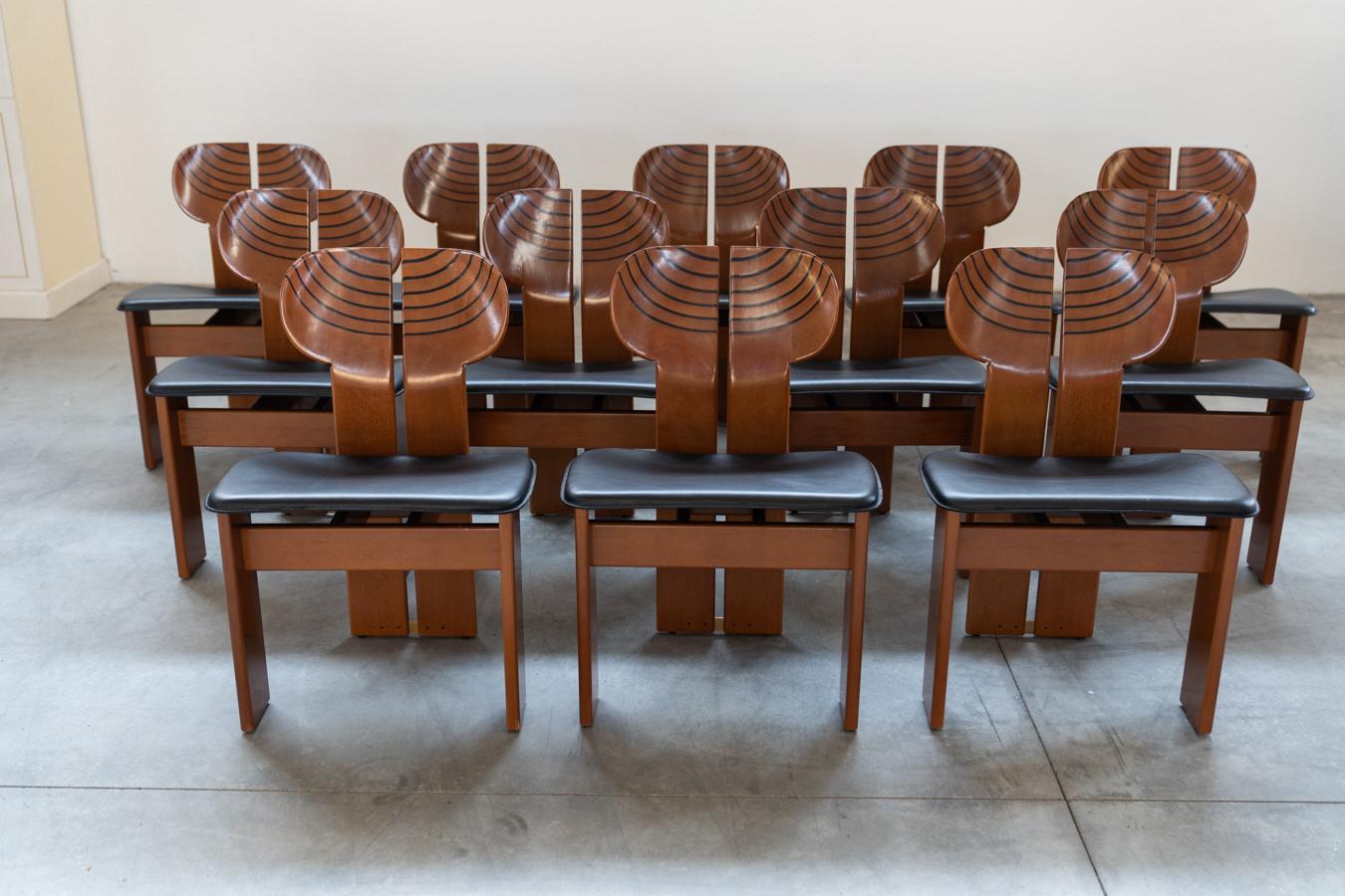 Brass Set 12 chairs Afra & Tobia Scarpa mod. Africa - Gruppo Unico, 80/90 For Sale