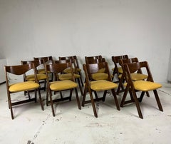 Set 12 chairs wood leather Italian manufacture 60's vintage design