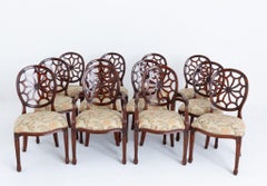 Set 12 Spider Web Back Dining Chairs Mahogany