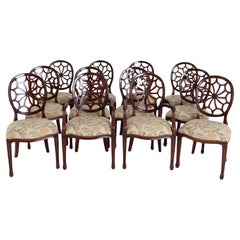 Set 12 Spider Web Back Dining Chairs Mahogany