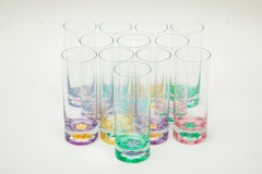 Set 12 Vintage Bar Or Cocktail Glasses. Multi Color & Heavy Bases