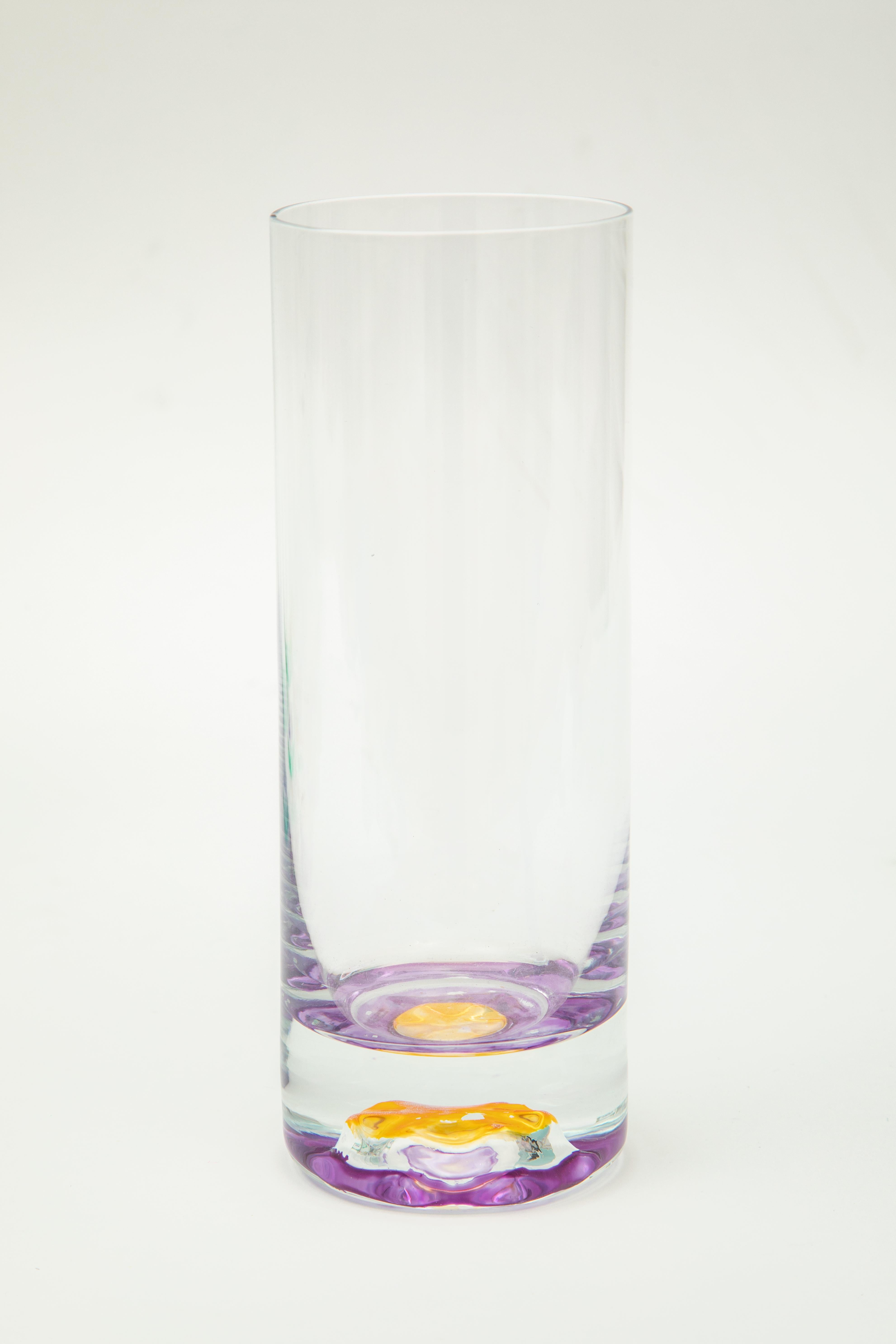Set 12 Vintage Bar Or Cocktail Glasses. Multi Color & Heavy Bases For Sale 2