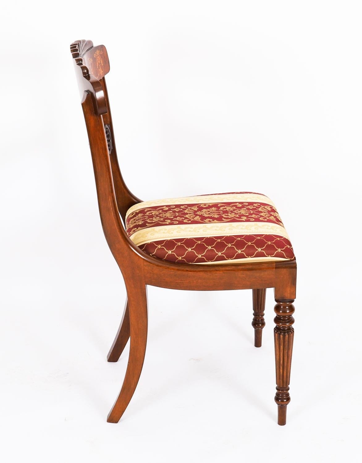 Set 12 Vintage Regency Revival Burr Walnut Marquetry Dining Chairs For Sale 7