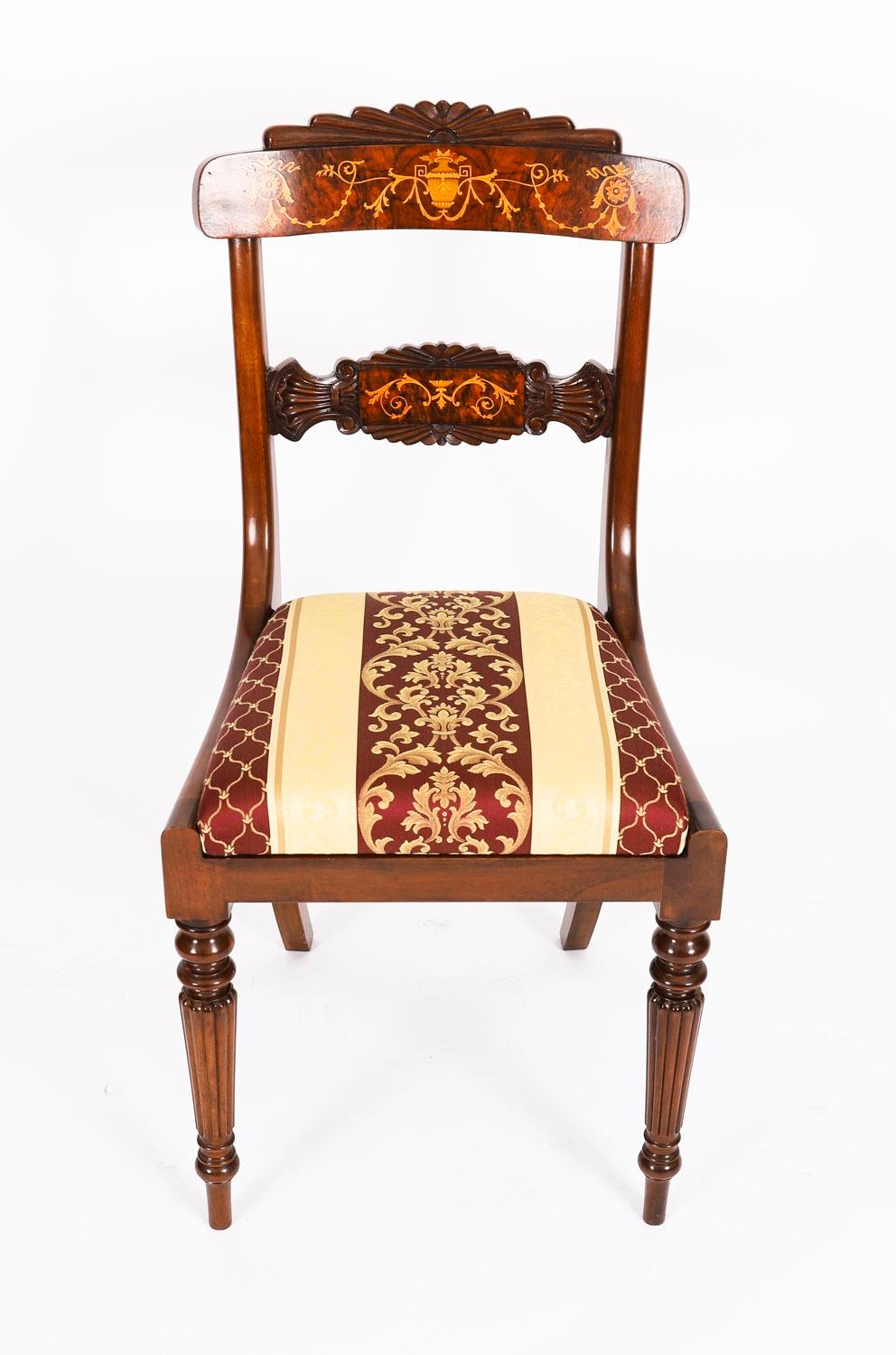 Set 12 Vintage Regency Revival Burr Walnut Marquetry Dining Chairs For Sale 8
