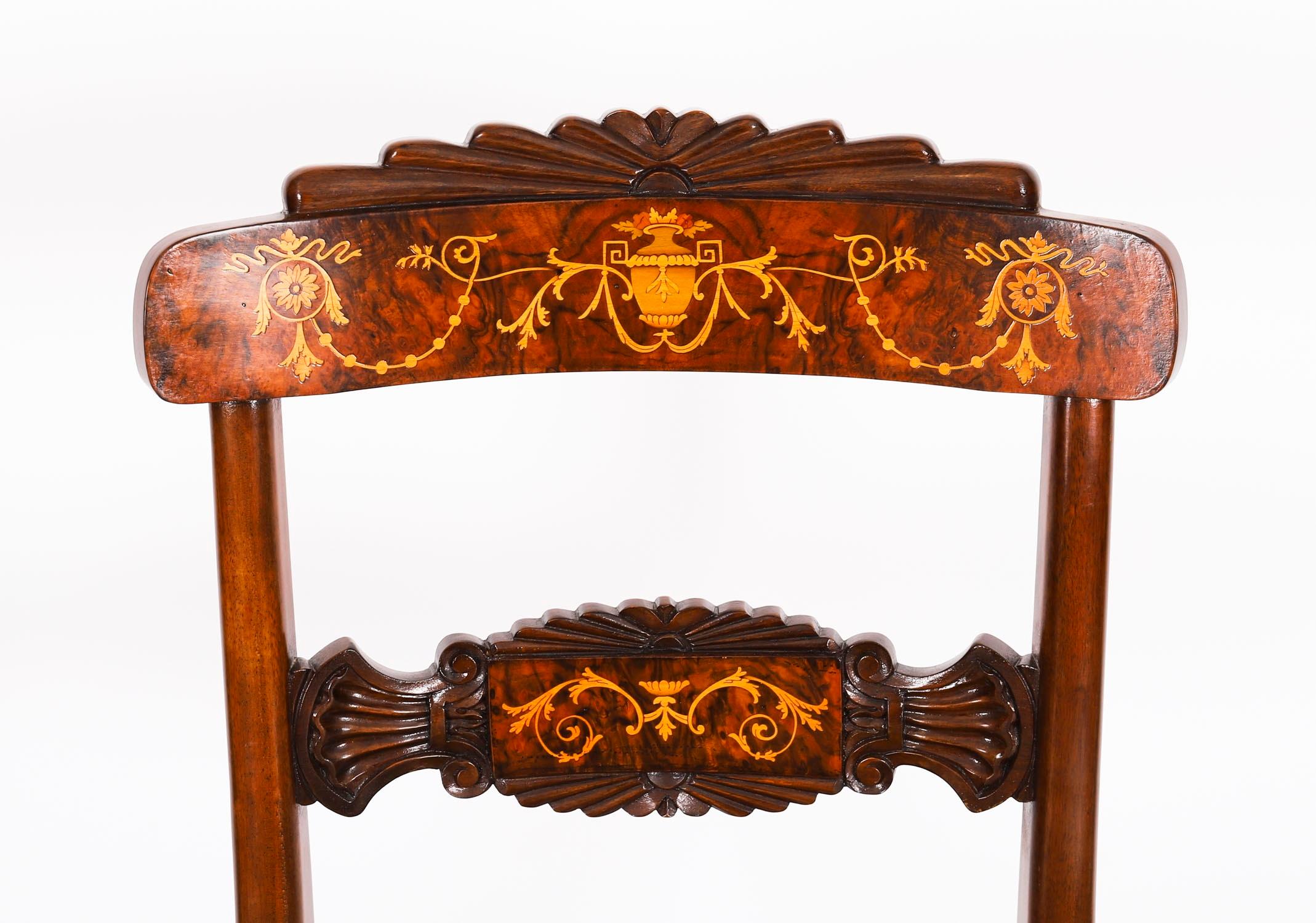 Set 12 Vintage Regency Revival Burr Walnut Marquetry Dining Chairs For Sale 10
