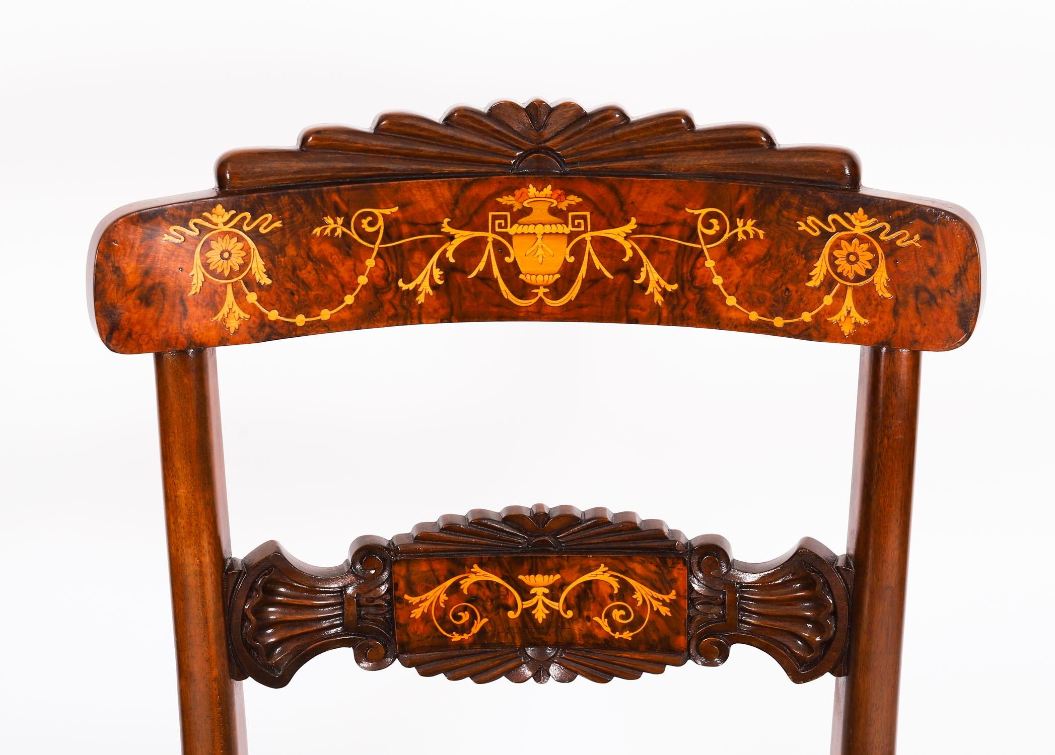 Set 12 Vintage Regency Revival Burr Walnut Marquetry Dining Chairs For Sale 13