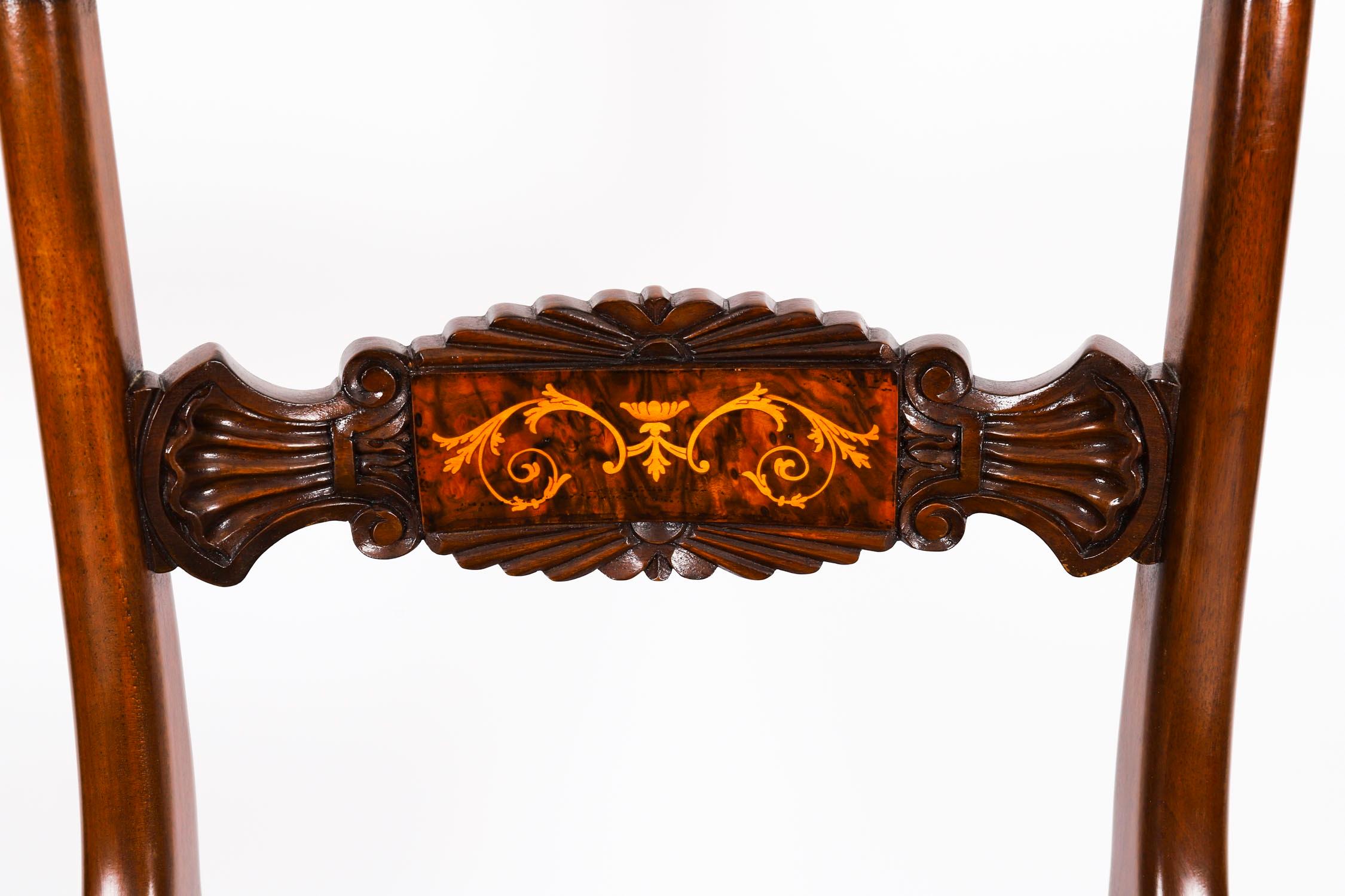 Set 12 Vintage Regency Revival Burr Walnut Marquetry Dining Chairs For Sale 14