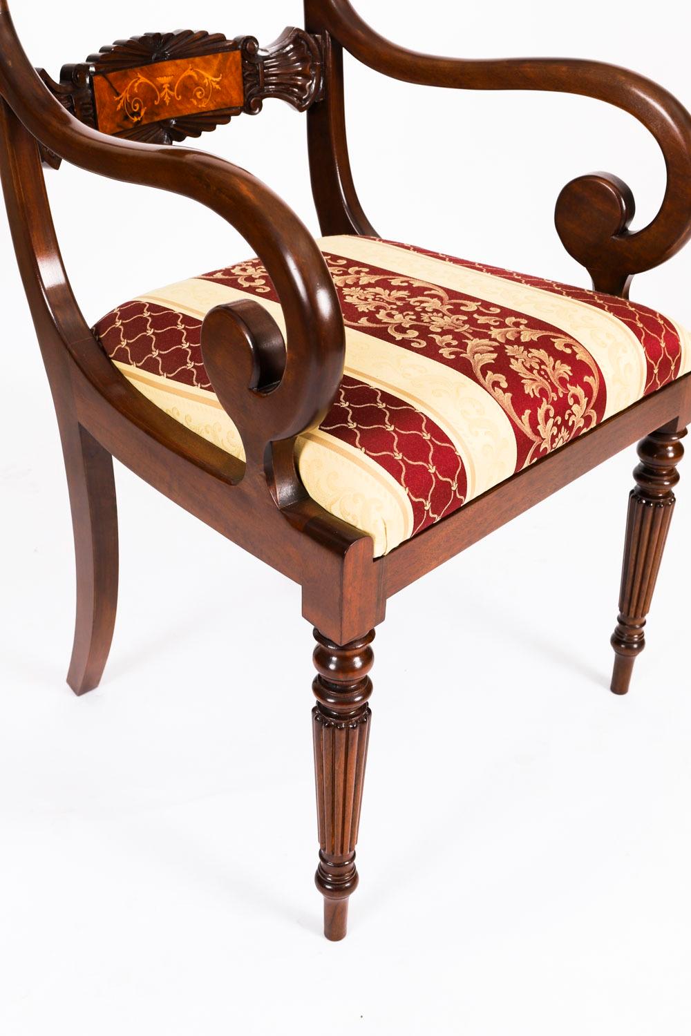Contemporary Set 12 Vintage Regency Revival Burr Walnut Marquetry Dining Chairs For Sale