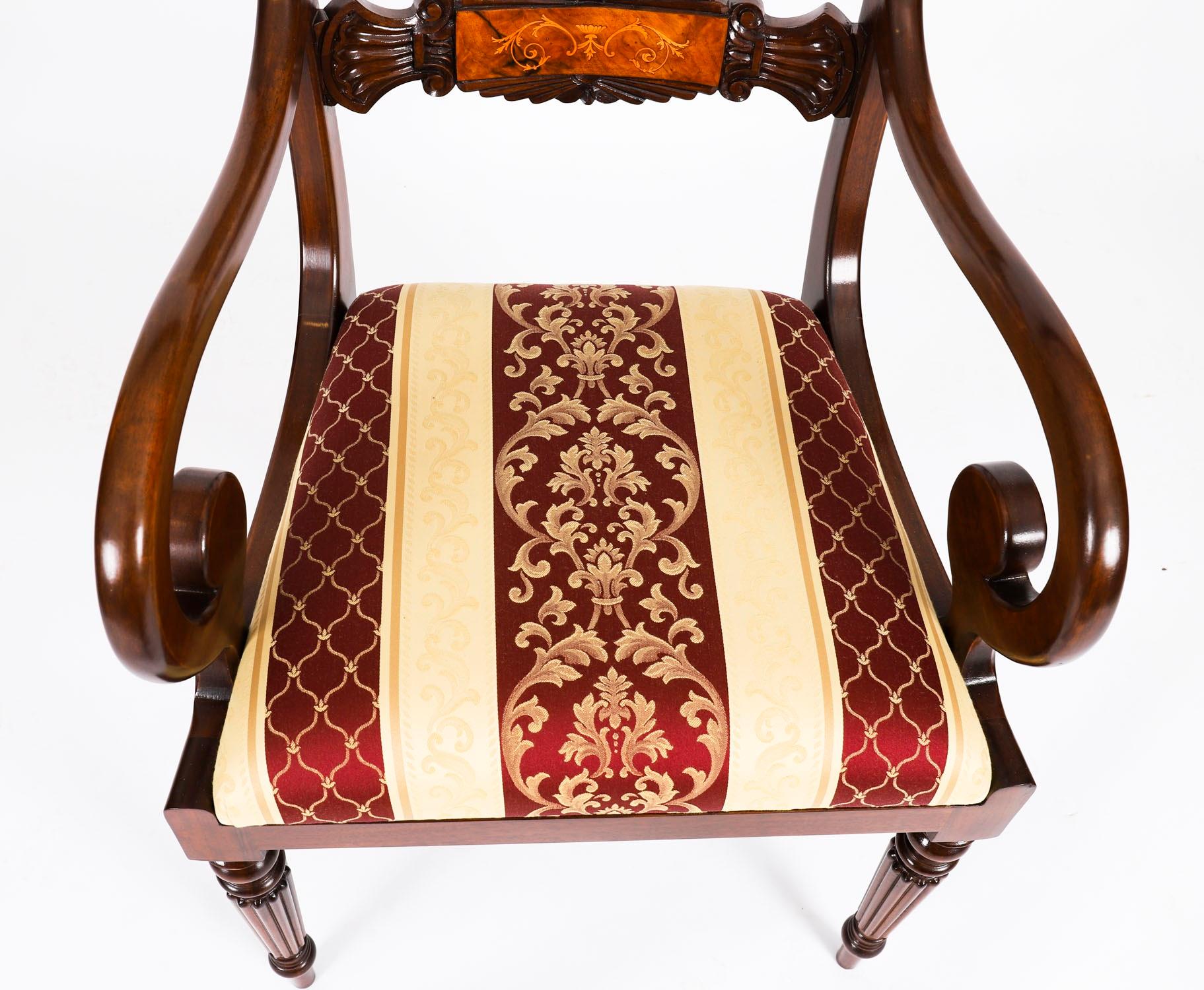 Set 12 Vintage Regency Revival Burr Walnut Marquetry Dining Chairs For Sale 1