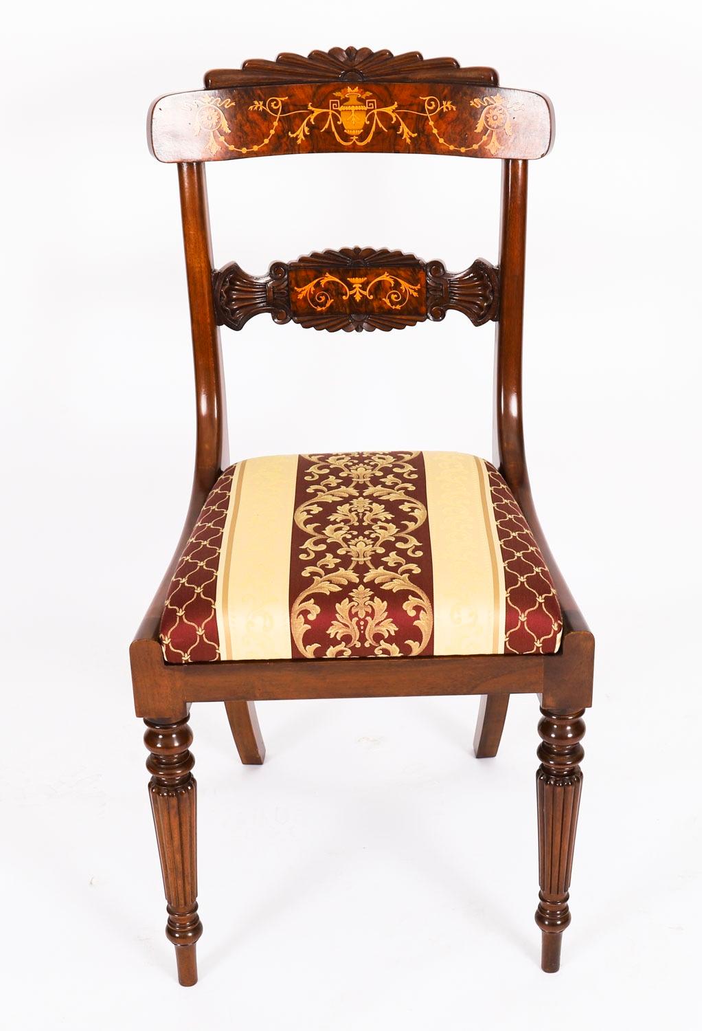 Set 12 Vintage Regency Revival Burr Walnut Marquetry Dining Chairs For Sale 3