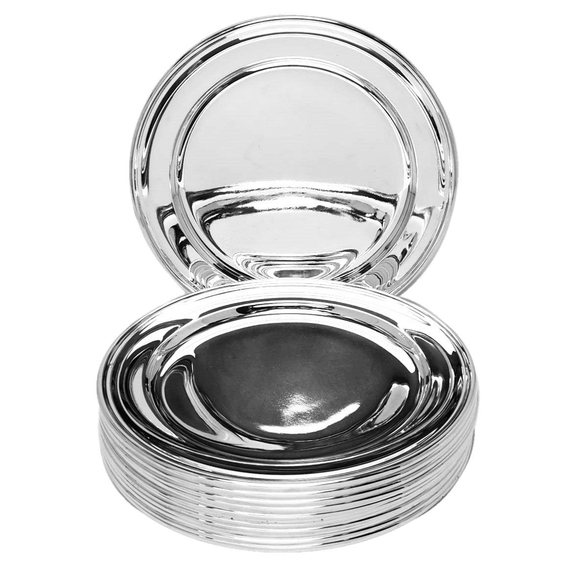 20ième siècle Ensemble de 12 sous-assiettes italiennes vintage en argent massif pour Chargers Lay Plates c. 1950 en vente