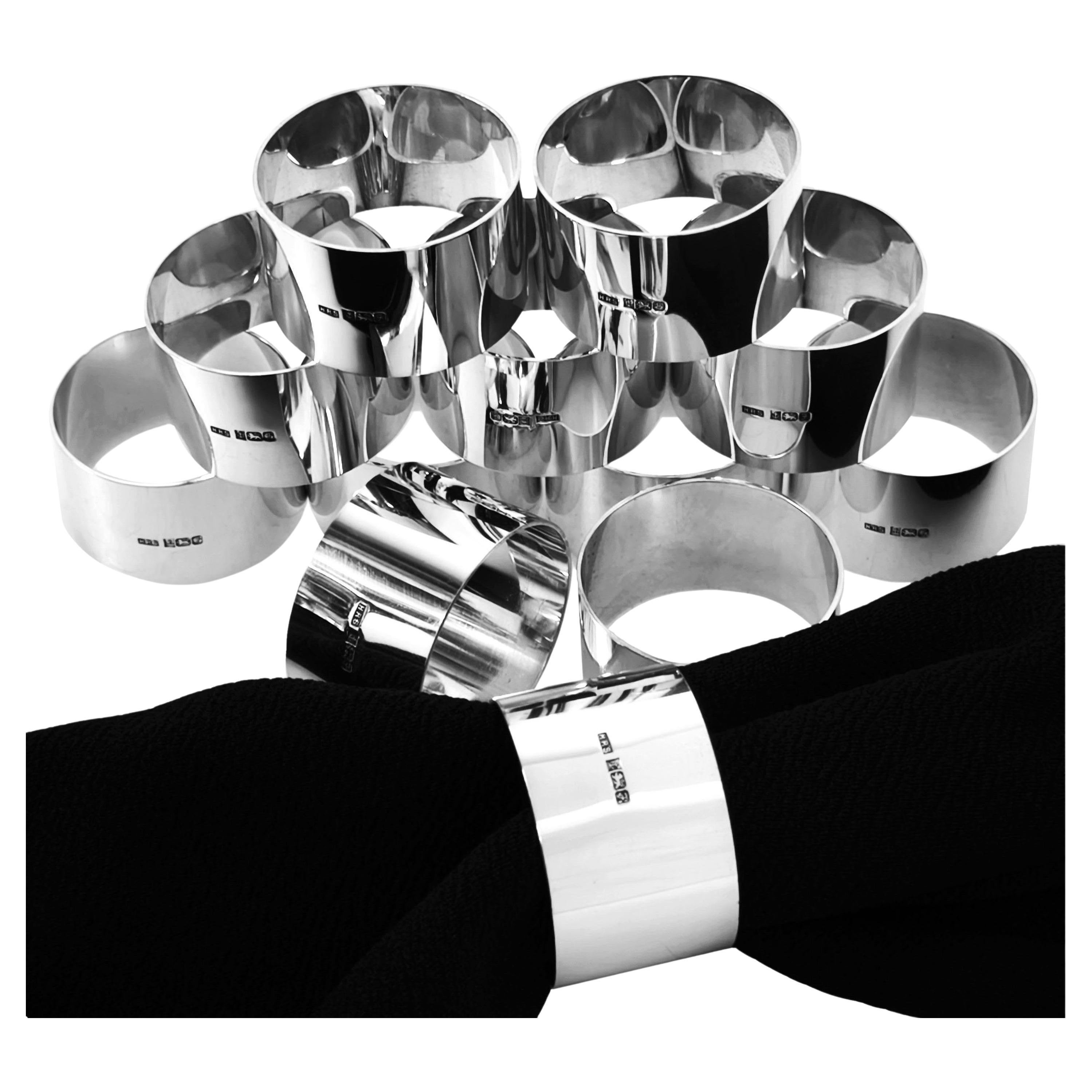 Set 12 Vintage Sterling Silver Napkin Rings / Serviette Holders Birmingham 1980 For Sale