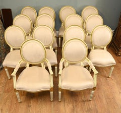 Set 14 French Louis XVI Dining Chairs Painted