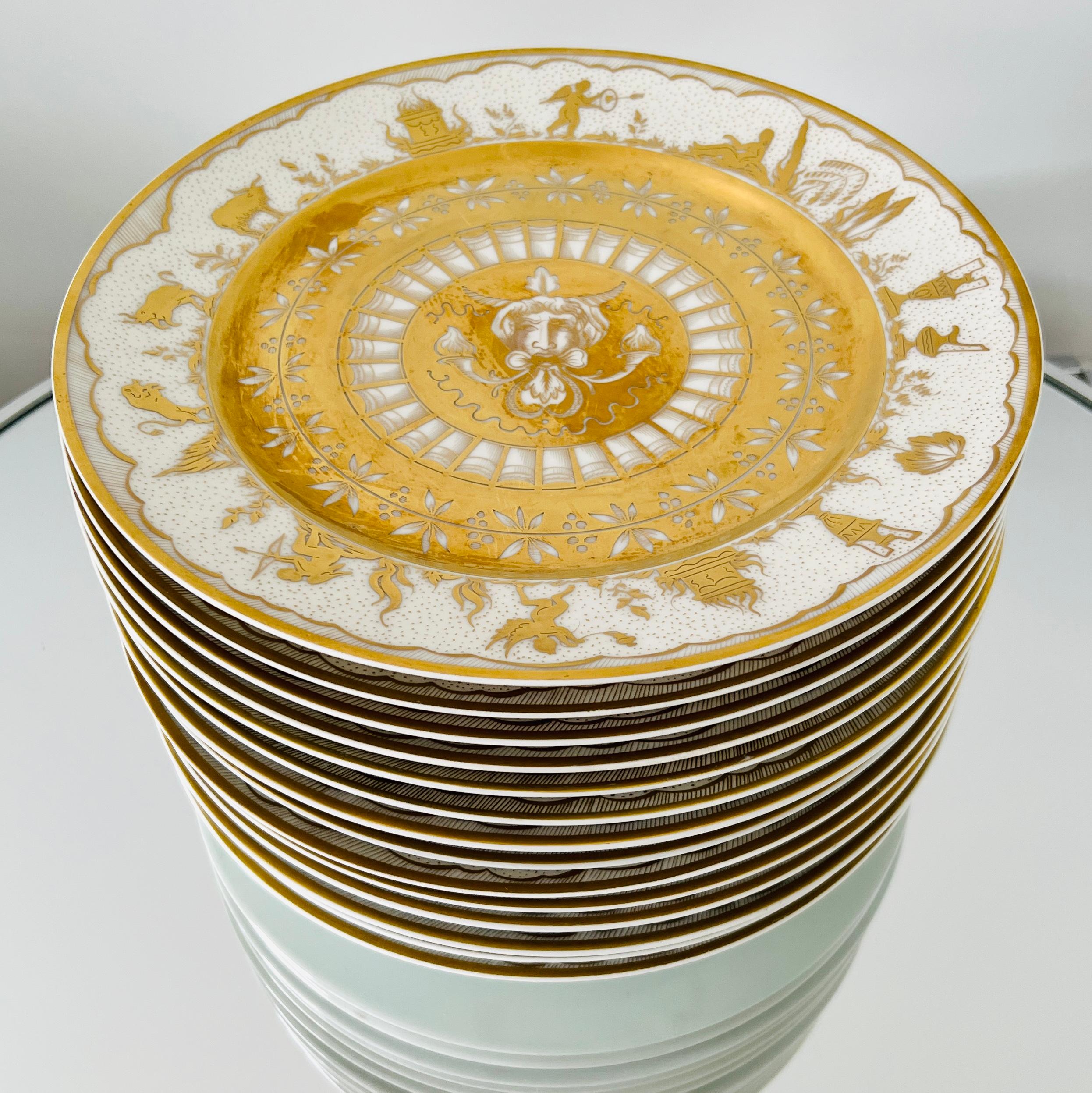 Set/ 14 Le Tallec Handpainted Porcelain Plates with Gold Greek Mythology Motifs For Sale 3