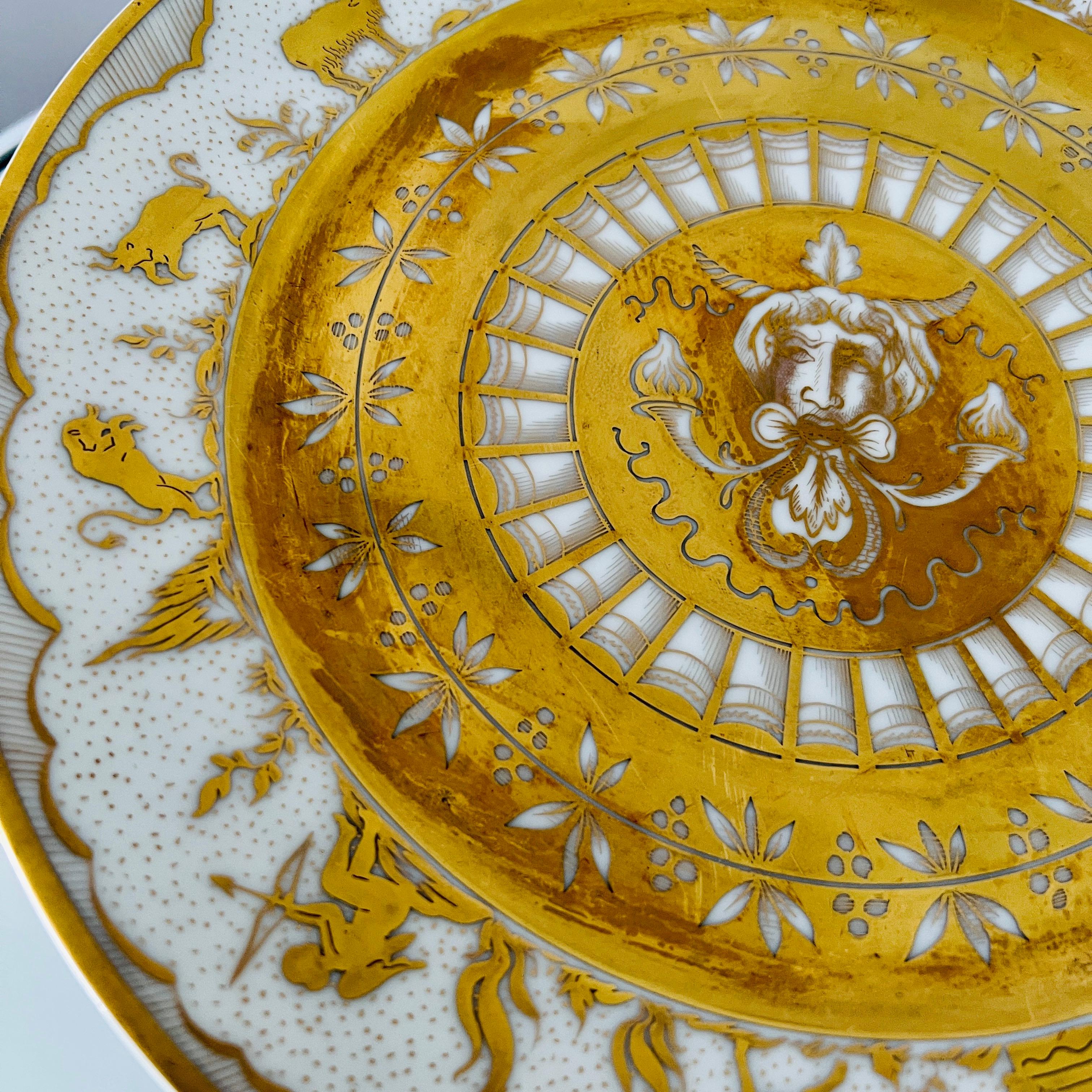 Set/ 14 Le Tallec Handpainted Porcelain Plates with Gold Greek Mythology Motifs For Sale 4