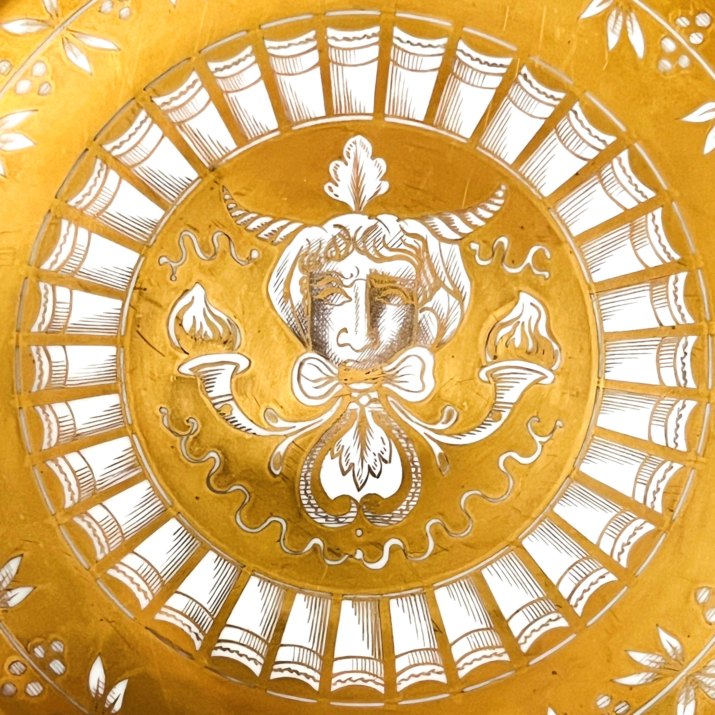 Mid-20th Century Set/ 14 Le Tallec Handpainted Porcelain Plates with Gold Greek Mythology Motifs For Sale